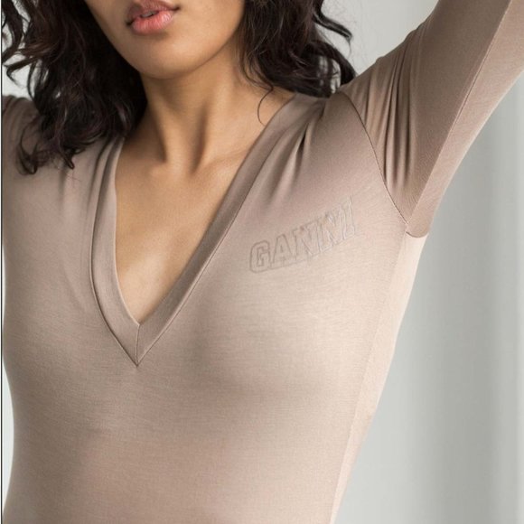 GANNI   Software Long-sleeve Bodysuit In Fossil - Picture 2 of 5